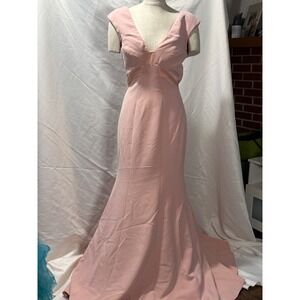 Petro's Couture Blush Pink Mermaid Gown V-Neck Open Back Prom Formal Dress 6 NEW